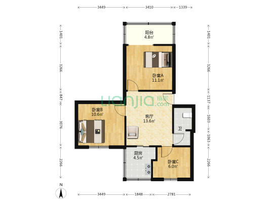 光荣坡 3室1厅1卫 65平方