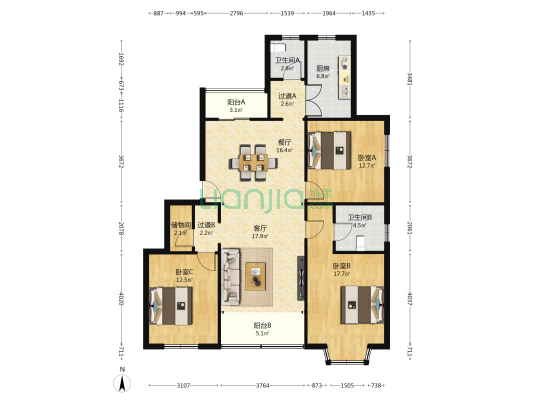 江东路1441弄 3室2厅2卫 126平方