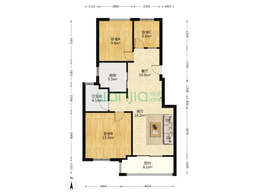 锦都花园 3室2厅1卫 90平方
