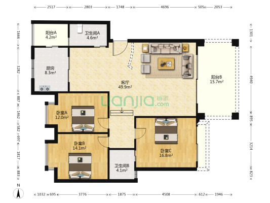 新兴嘉园 3室1厅2卫 155平方