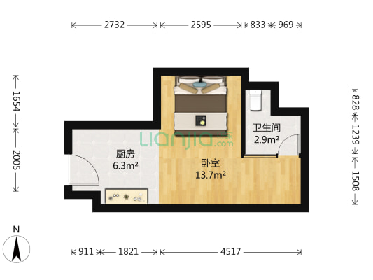 绿地蓝海微公馆 1室0厅1卫 37平方