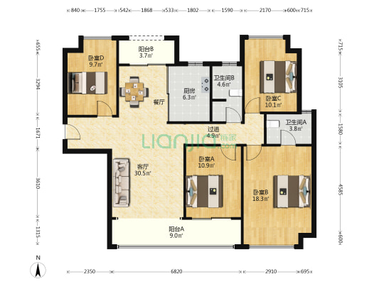 万科森林公园 4室1厅2卫 148平方