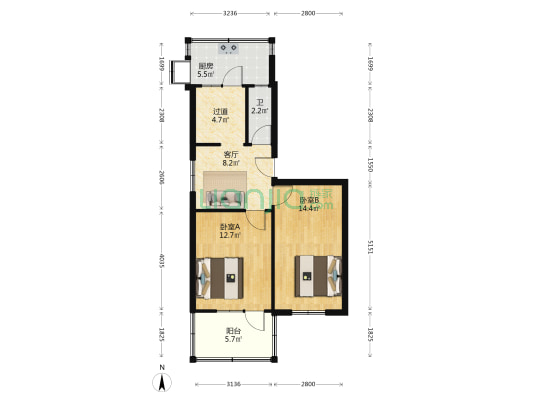 燃料厂宿舍 2室1厅1卫 61平方