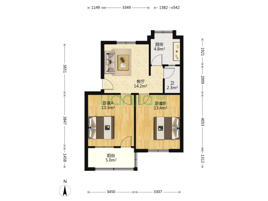省木材公司宿舍 2室1厅1卫 63平方