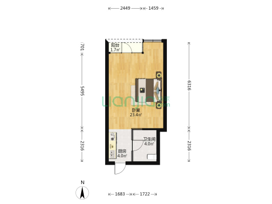 金帝银泰城 1室0厅1卫 45平方