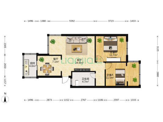柳苑小区 2室2厅1卫 69平方