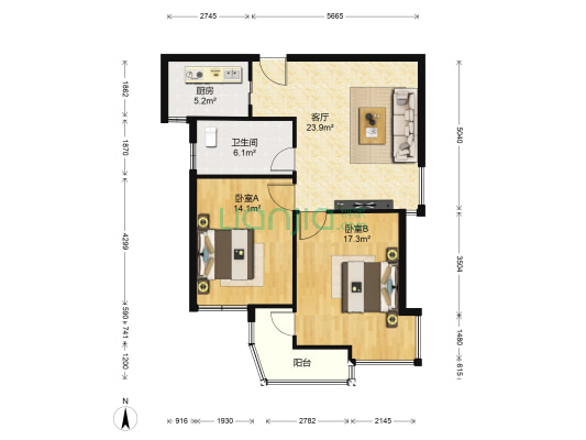 广石家园 2室1厅1卫 90平方
