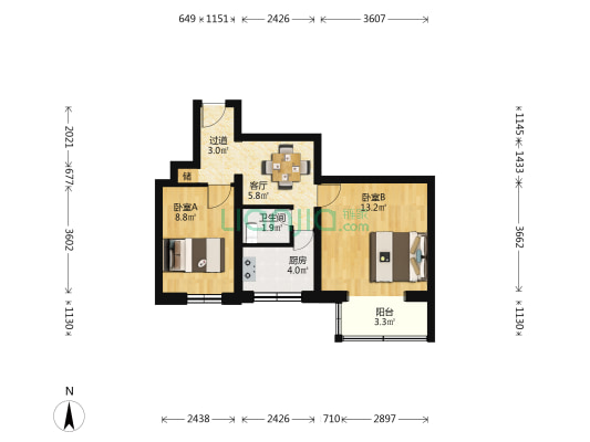 车站东街甲9号院 2室1厅1卫 53平方