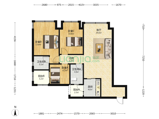 凯德九章陶陶 3室1厅2卫 99平方
