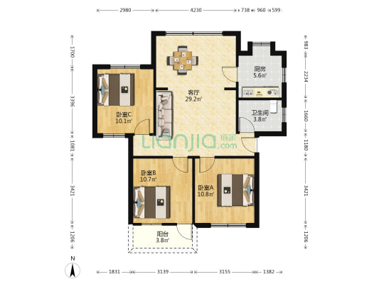 中国黄金公司大院 3室1厅1卫 105平方