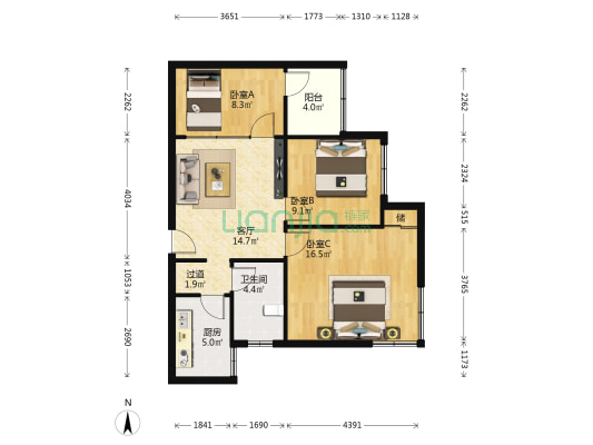 省立医院一宿舍 3室1厅1卫 82平方