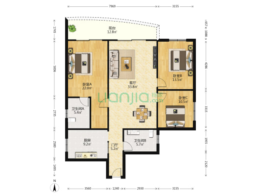 南希苑 3室1厅2卫 139平方