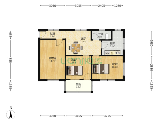广场东路 2室1厅1卫 76平方