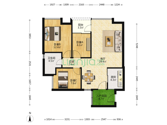 兰亭熙园 3室1厅1卫 90平方