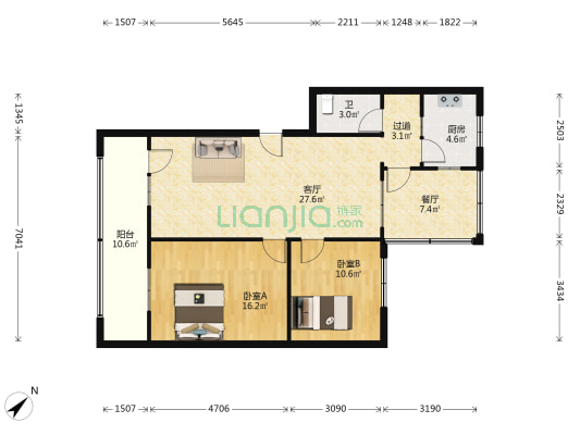 耐火厂宿舍 2室2厅1卫 93平方