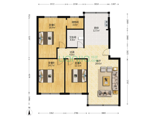 胡家坟嘉苑 3室1厅1卫 117平方