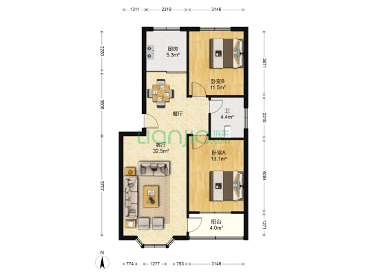 文锦苑 2室1厅1卫 90平方