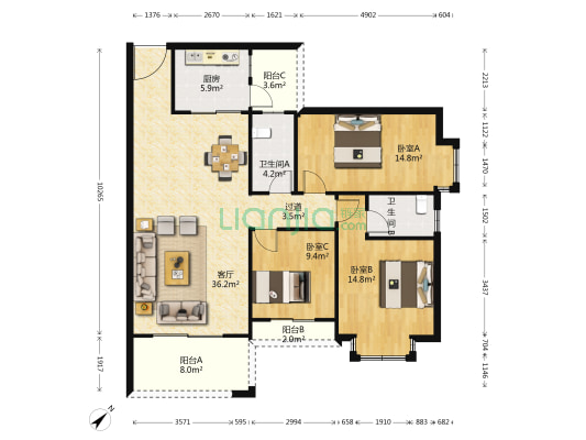 凯伦堡 3室1厅2卫 126平方