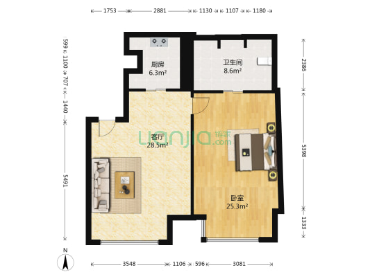 恒大时代峯汇 1室1厅1卫 107平方