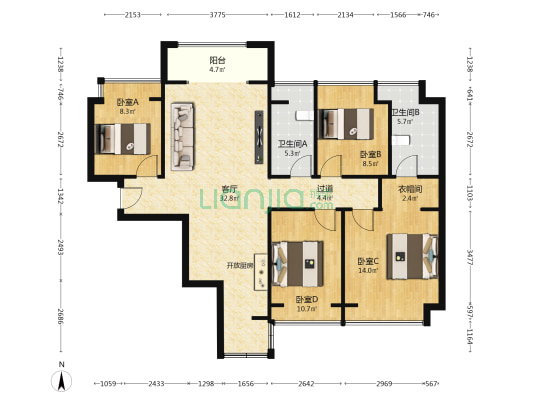 坡巷雅苑 4室1厅2卫 129平方