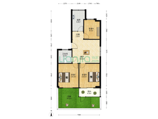 新安商城 3室1厅1卫 87平方