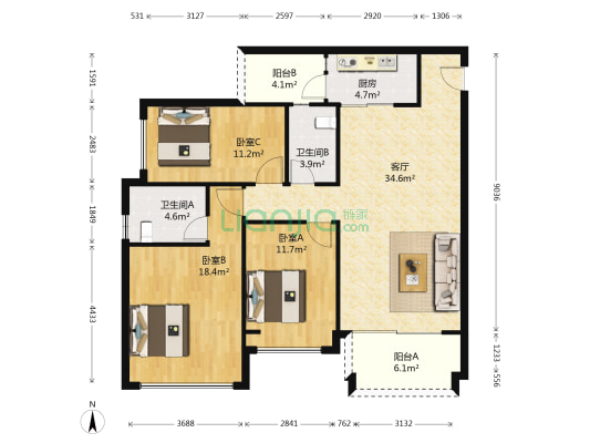敏捷锦绣星河 3室1厅2卫 116平方