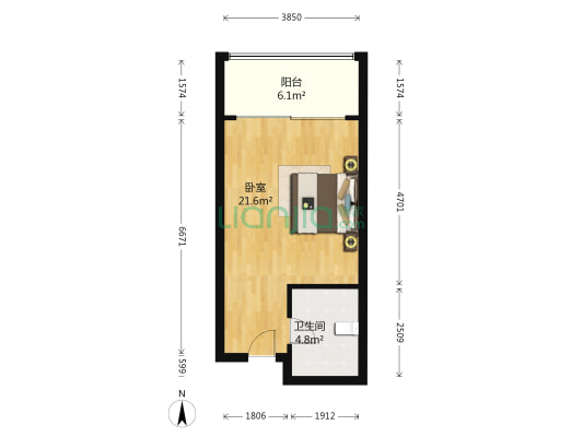 中威国际公寓 1室0厅1卫 42平方