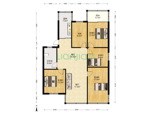 菱北西路151号 5室2厅1卫 136平方