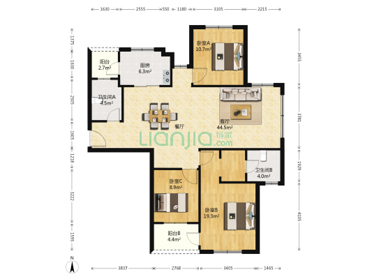 湖滨华城富贵苑 3室1厅2卫 134平方