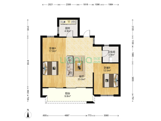 元垄大都会二期 2室1厅1卫 86平方