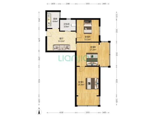教工路52号 3室1厅1卫 90平方