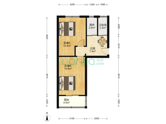 唐车小区 2室0厅1卫 54平方