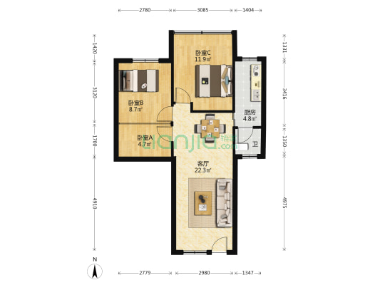 文德北路 3室1厅1卫 62平方