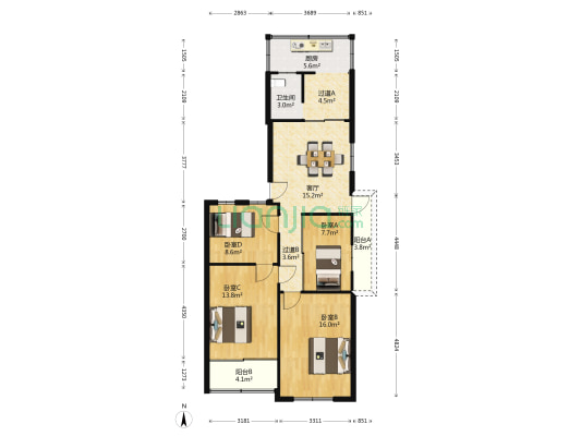 孩儿巷北路68号 4室1厅1卫 98平方