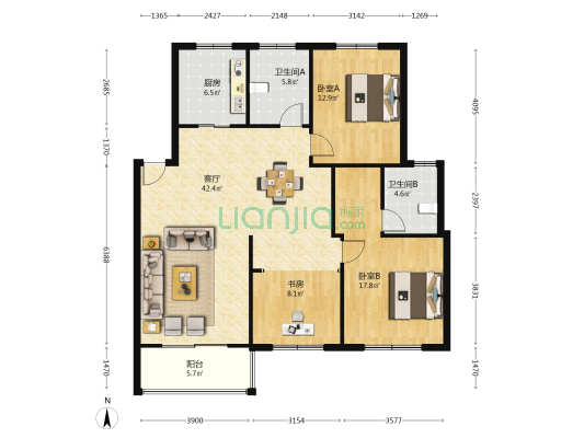 东欣佳苑 3室1厅2卫 125平方