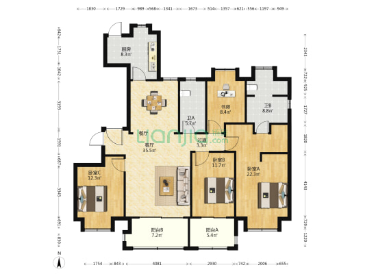 金盛金磐 4室1厅2卫 178平方