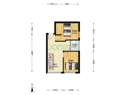 恒达·君悦国际 2室1厅1卫 54平方