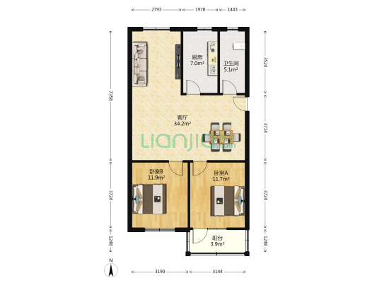 义城劳服公司小区 2室1厅1卫 86平方