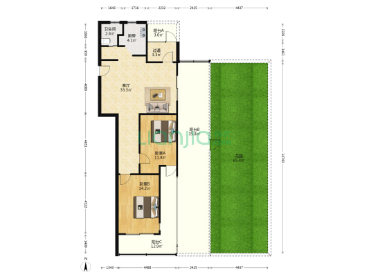 灯塔豪园 2室1厅1卫 86平方