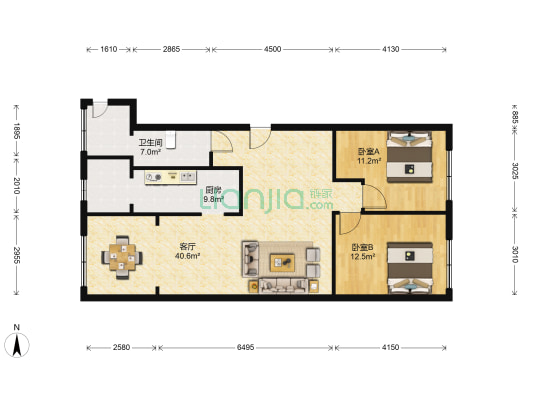银桥商住楼 2室1厅1卫 92平方