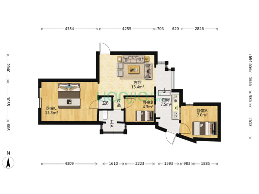 巡津新村7号 3室1厅2卫 51平方
