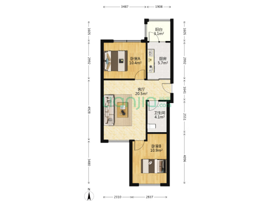 海富禧园 2室1厅1卫 78平方