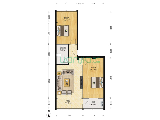 物资仓储小区 2室1厅1卫 92平方