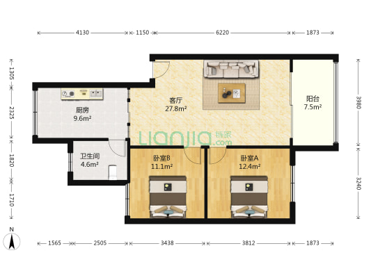 雅旭园北区 2室1厅1卫 91平方