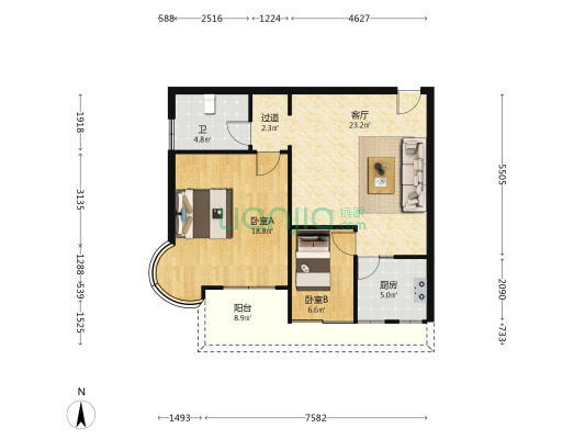 天泰怡园 2室1厅1卫 65平方