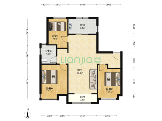济南中麓府 3室1厅1卫 108平方