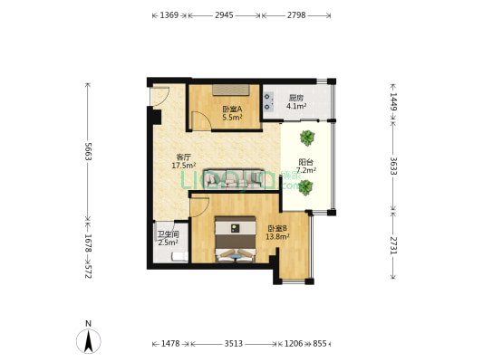 磐金文化城 2室1厅1卫 51平方