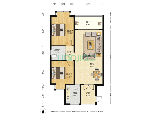 柏斯观海台1号 2室1厅1卫 94平方