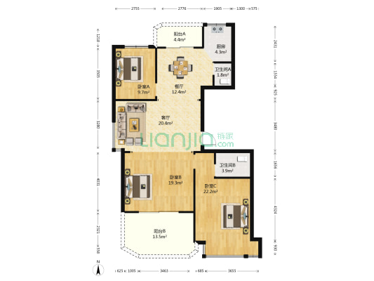 金报留庄A区 3室2厅2卫 138平方