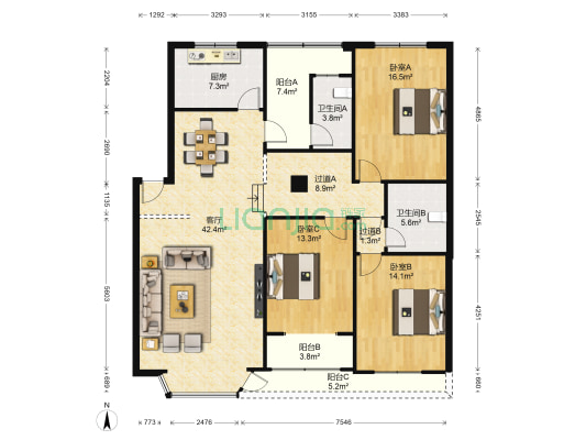 西湖路西一段40号 3室1厅2卫 150平方